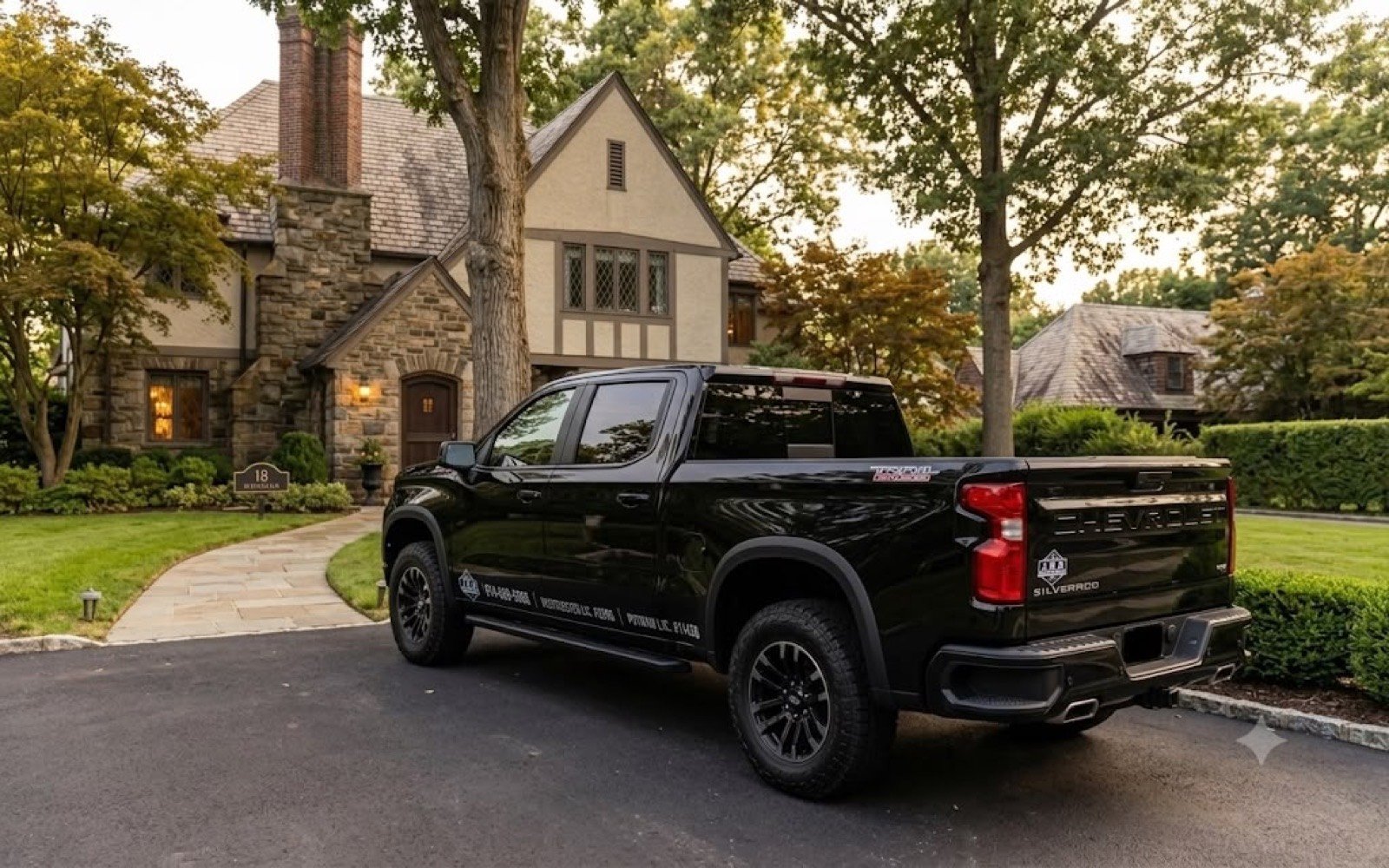 J.B.R. Electrical work truck parked in front of a Westchester home